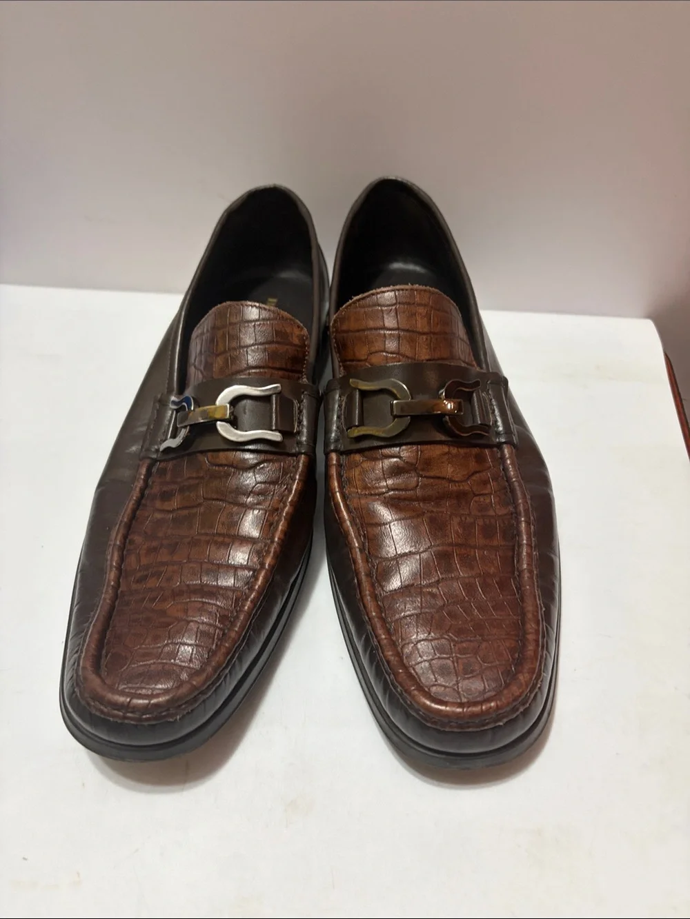 Bruno Magali Croc-Embossed Leather Slip-On Loafers Sz 10 Men